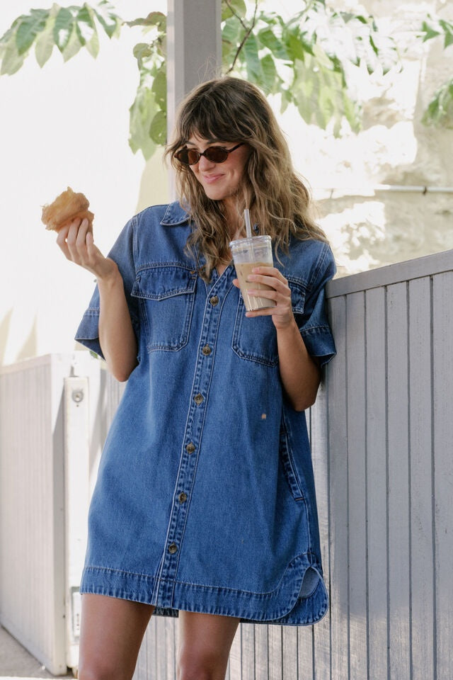 Boxy Denim Relaxed Shirt Dress | FRESH INDIGO