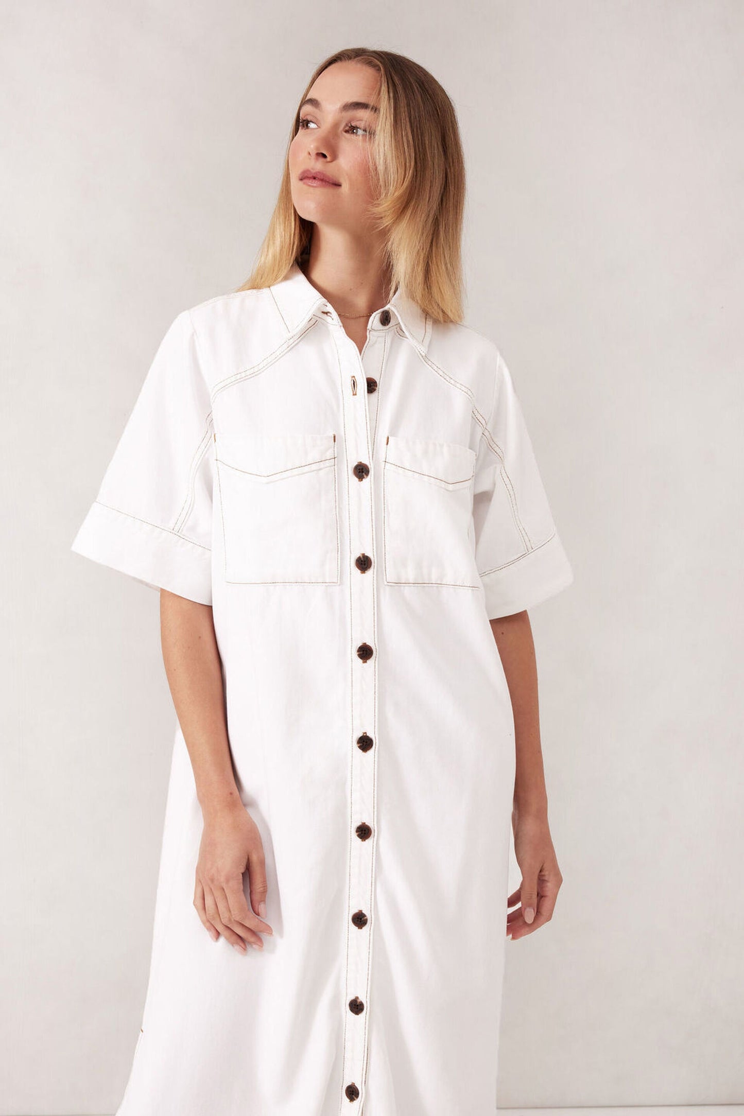 Short Sleeve Yoke Detail Midi Dress