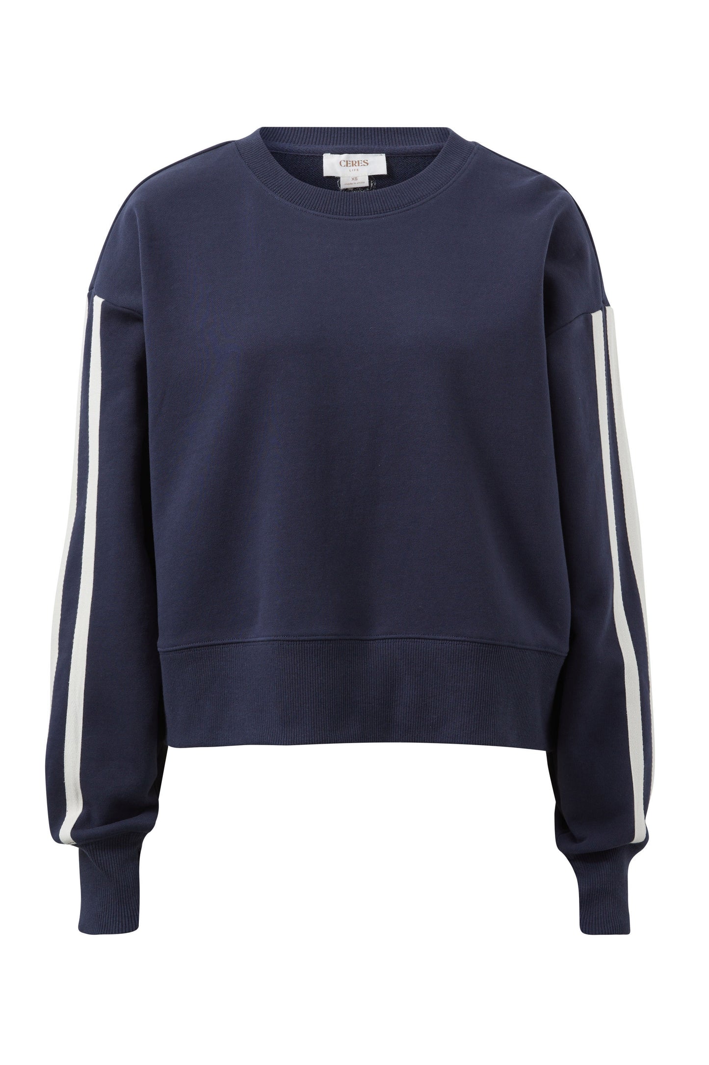 SPORTY SLOUCHY CREW/HERITAGE NAVY SIDE STRIPE