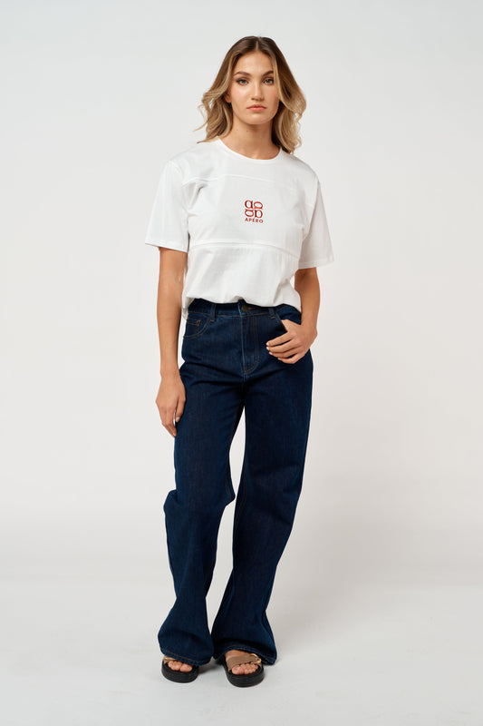 Piccolo Embroidered Panel Tee - White / Red
