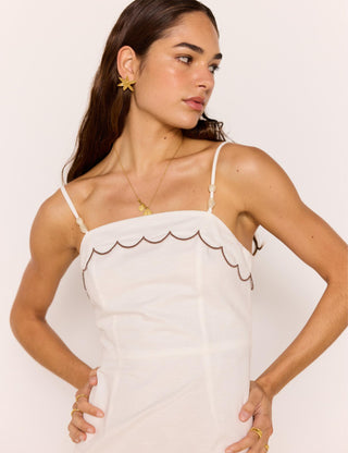 Laurel Scallop Edge Cotton White Mini Dress