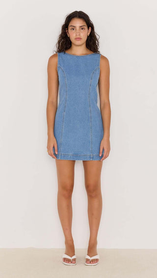 Miles Blue Denim Scoop Back Mini Dress