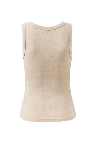 Zoe Contour Rib Scoop Tank - Oatmeal/Black Monogram Embroidery - Back