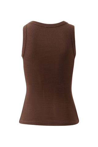 Zoe Contour Rib Scoop Tank - Chocolate/Monogram Embroidery