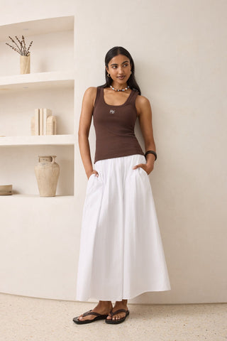 Zoe Contour Rib Scoop Tank - Chocolate/Monogram Embroidery