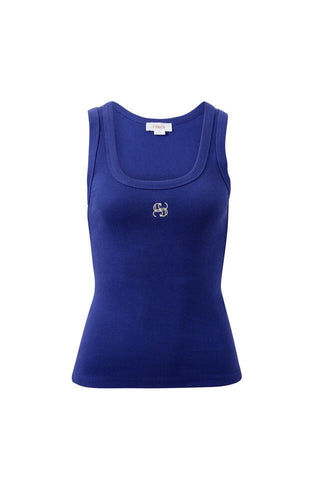 Zoe Contour Rib Scoop Tank - Polo Blue/Butter Monogram