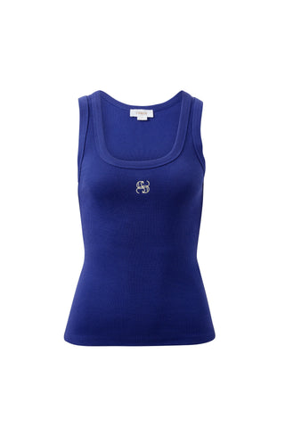 Zoe Contour Rib Scoop Tank - Polo Blue/Butter Monogram - Front