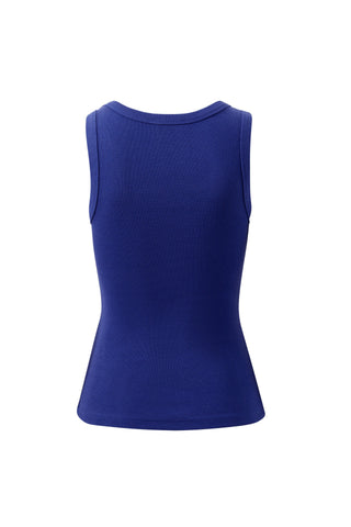 Zoe Contour Rib Scoop Tank - Polo Blue/Butter Monogram - Back