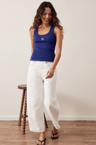 Zoe Contour Rib Scoop Tank - Polo Blue/Butter Monogram - Additional 2
