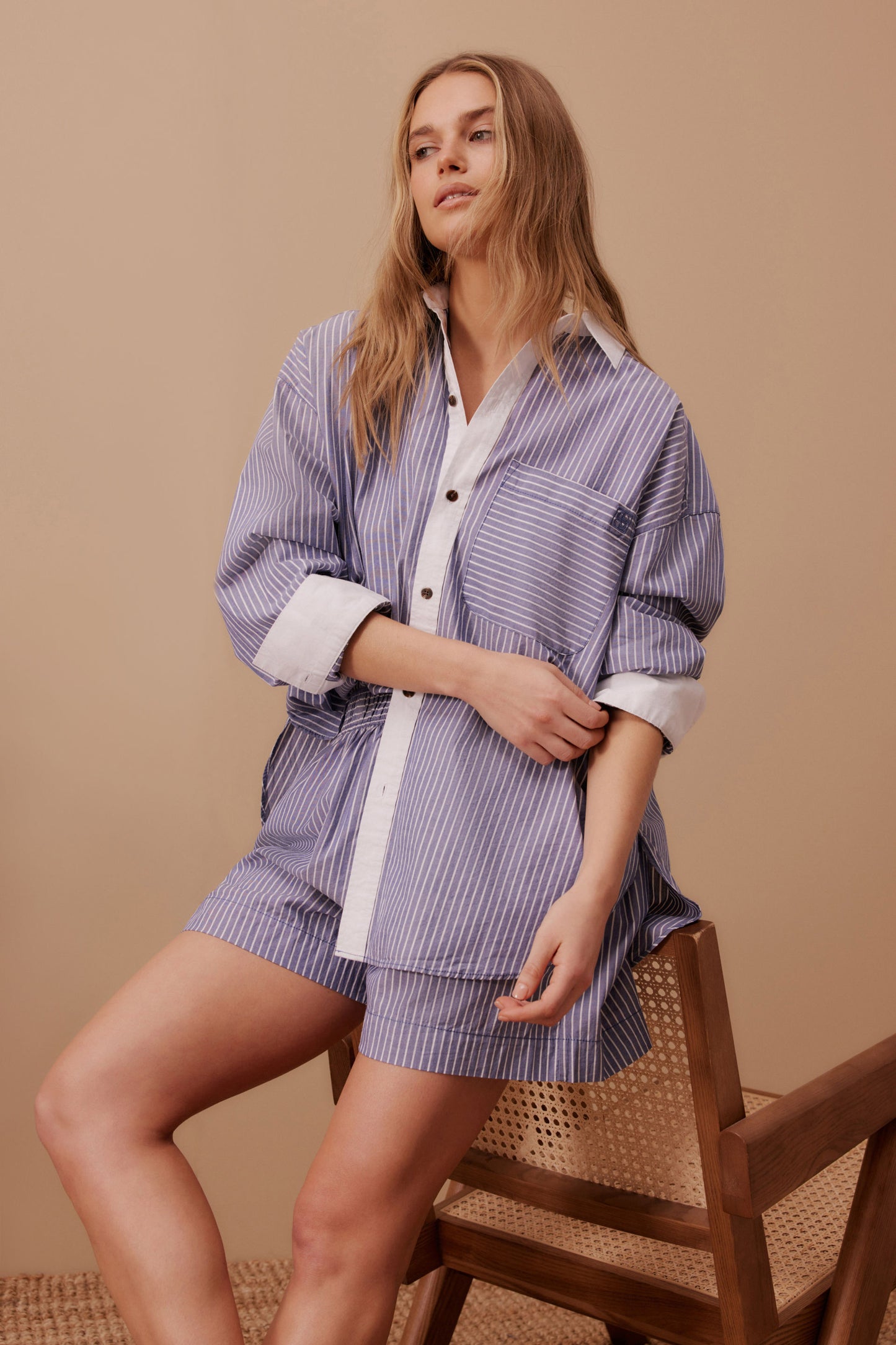 Peta Oversized Shirt College Blue White Stripe