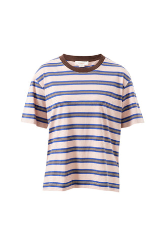 Stevie Slouchy Tee - Chalk Pink/Polo Blue/Choc Stripe, front view