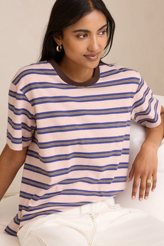 Stevie Slouchy Tee - Chalk Pink/Polo Blue/Choc Stripe, styled view