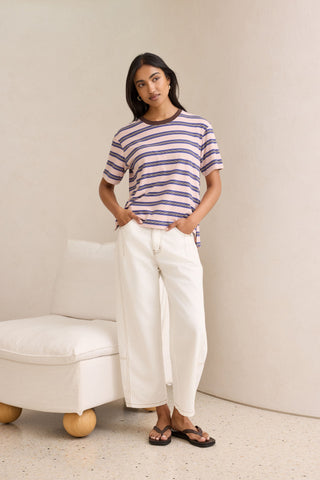 Stevie Slouchy Tee - Chalk Pink/Polo Blue/Choc Stripe, back view