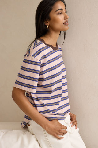 Stevie Slouchy Tee - Chalk Pink/Polo Blue/Choc Stripe, additional view