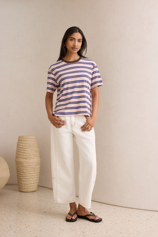Stevie Slouchy Tee - Chalk Pink/Polo Blue/Choc Stripe, additional view