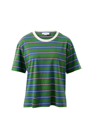 Stevie Slouchy Tee - Basil/Blue Stripe, front view