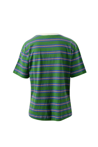 Stevie Slouchy Tee - Basil/Blue Stripe, detail view