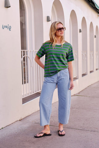 Stevie Slouchy Tee - Basil/Blue Stripe, additional view