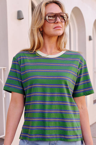 Stevie Slouchy Tee - Basil/Blue Stripe, additional view