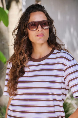 Stevie Slouchy Tee - Brunette Orchid Stripe
