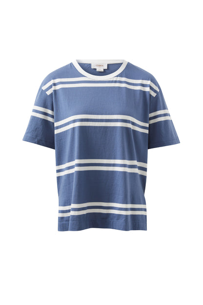 STEVIE SLOUCHY SPLIT HEM TEE/MOONLIGHT/VANILLA H STRIPE
