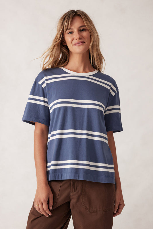 STEVIE SLOUCHY SPLIT HEM TEE/MOONLIGHT/VANILLA H STRIPE