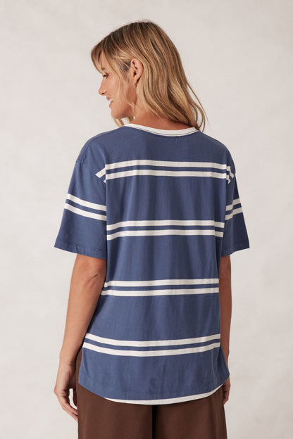 STEVIE SLOUCHY SPLIT HEM TEE/MOONLIGHT/VANILLA H STRIPE
