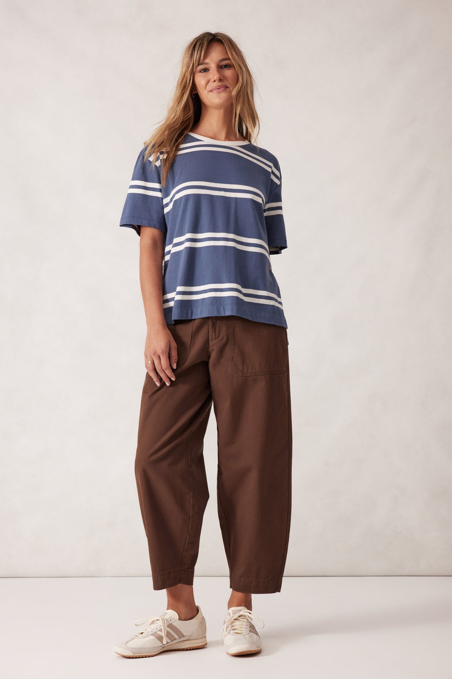 STEVIE SLOUCHY SPLIT HEM TEE/MOONLIGHT/VANILLA H STRIPE