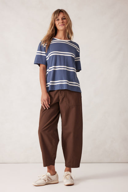 STEVIE SLOUCHY SPLIT HEM TEE/MOONLIGHT/VANILLA H STRIPE