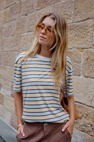 Stevie Slouchy Tee - New Butter/Brunette Stripe