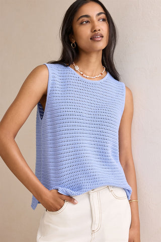 Margot Mesh Knit Tank - Sky Blue