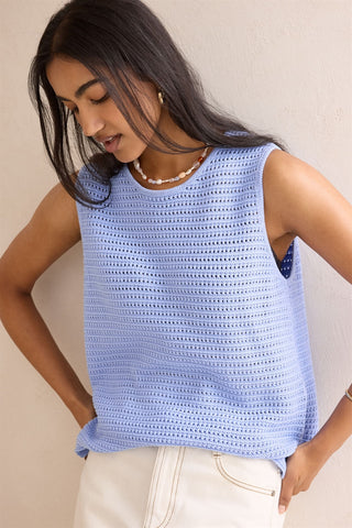 Margot Mesh Knit Tank - Sky Blue