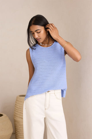Margot Mesh Knit Tank - Sky Blue