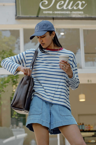Scout Slouchy Long Sleeve Tee - Milk/Prussian Blue Stripe