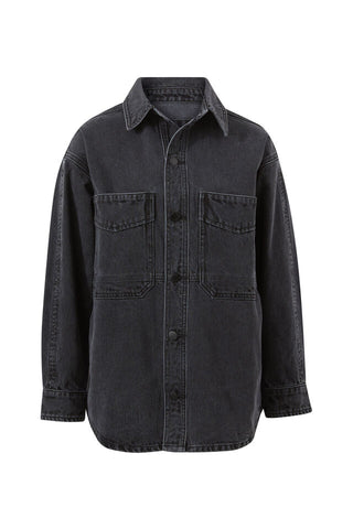 BOBBI SIDE POCKET DENIM SHACKET/WASHED BLACK
