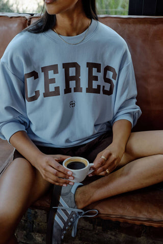 Isla Oversized Slouchy Crew - Chalk Blue Heritage Logo