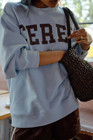 Isla Oversized Slouchy Crew - Chalk Blue Heritage Logo