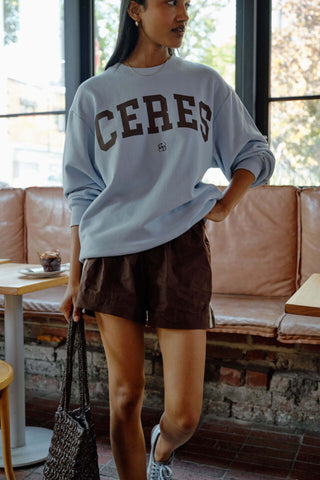 Isla Oversized Slouchy Crew - Chalk Blue Heritage Logo
