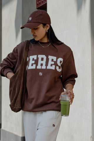 Isla Oversized Slouchy Crew - Chocolate Heritage