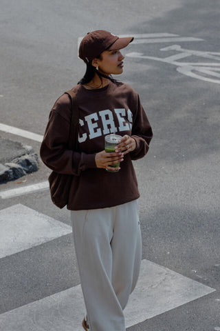 Isla Oversized Slouchy Crew - Chocolate Heritage