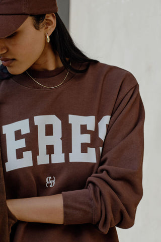 Isla Oversized Slouchy Crew - Chocolate Heritage