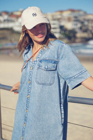 Boxy Denim Relaxed Shirt Dress | VINTAGE BLUE