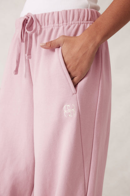 BARREL LEG TRACKPANT/BLUSH EMBROIDERY LOGO