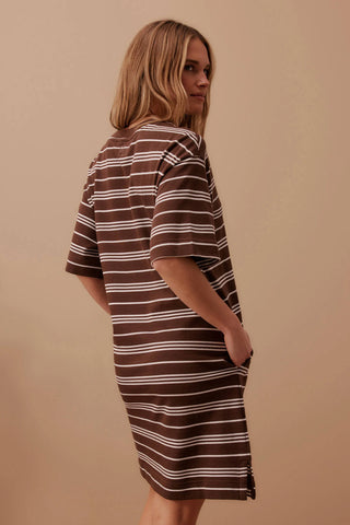 CLEO MINI TERRY DRESS CHOC WHITE STRIPE