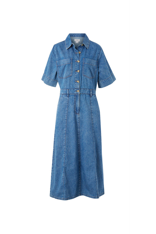 Fresh Indigo Denim | Short Sleeve Maxi Shirt Dress