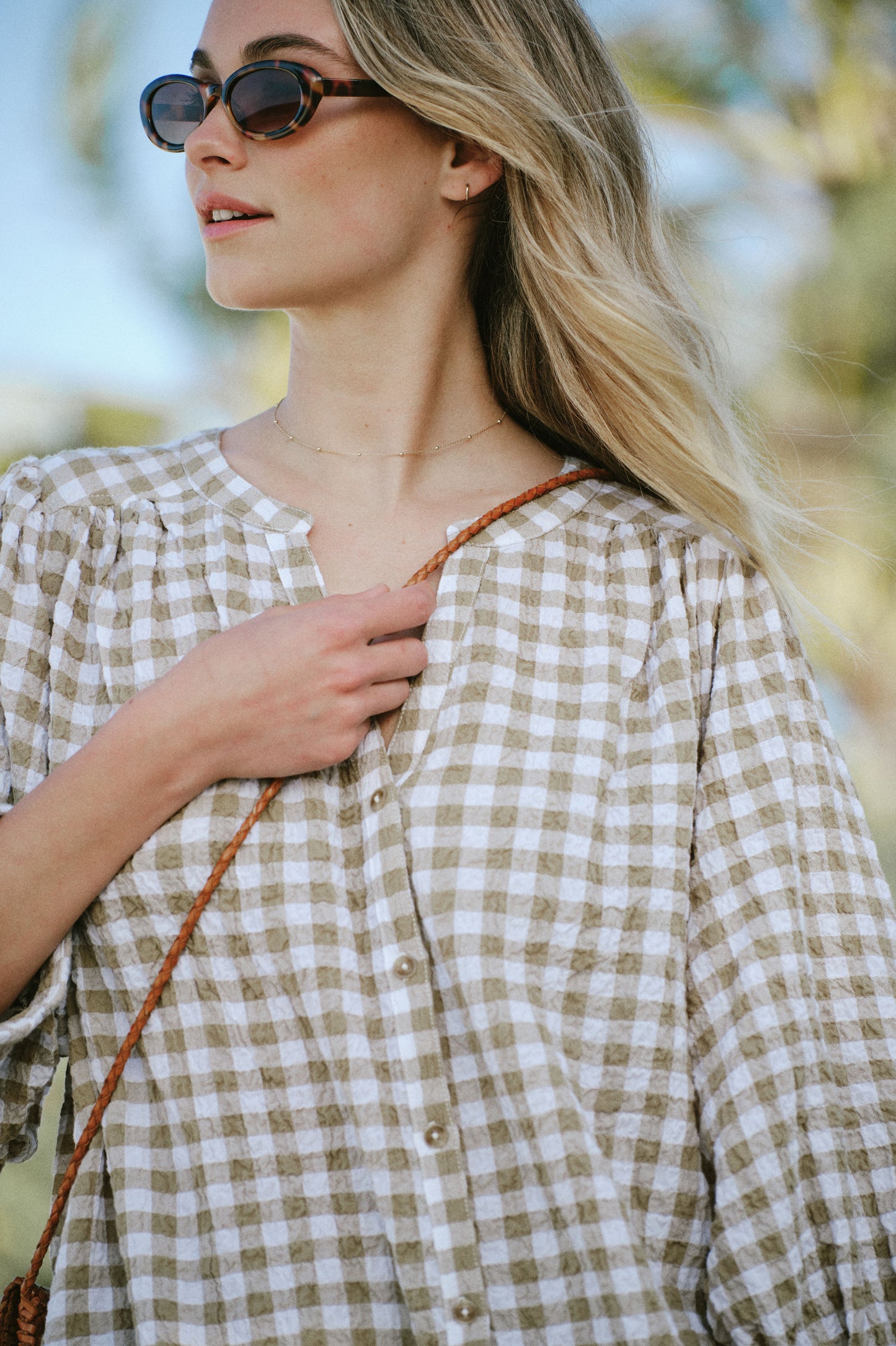 Crinkle Mini Fig Green / White Gingham