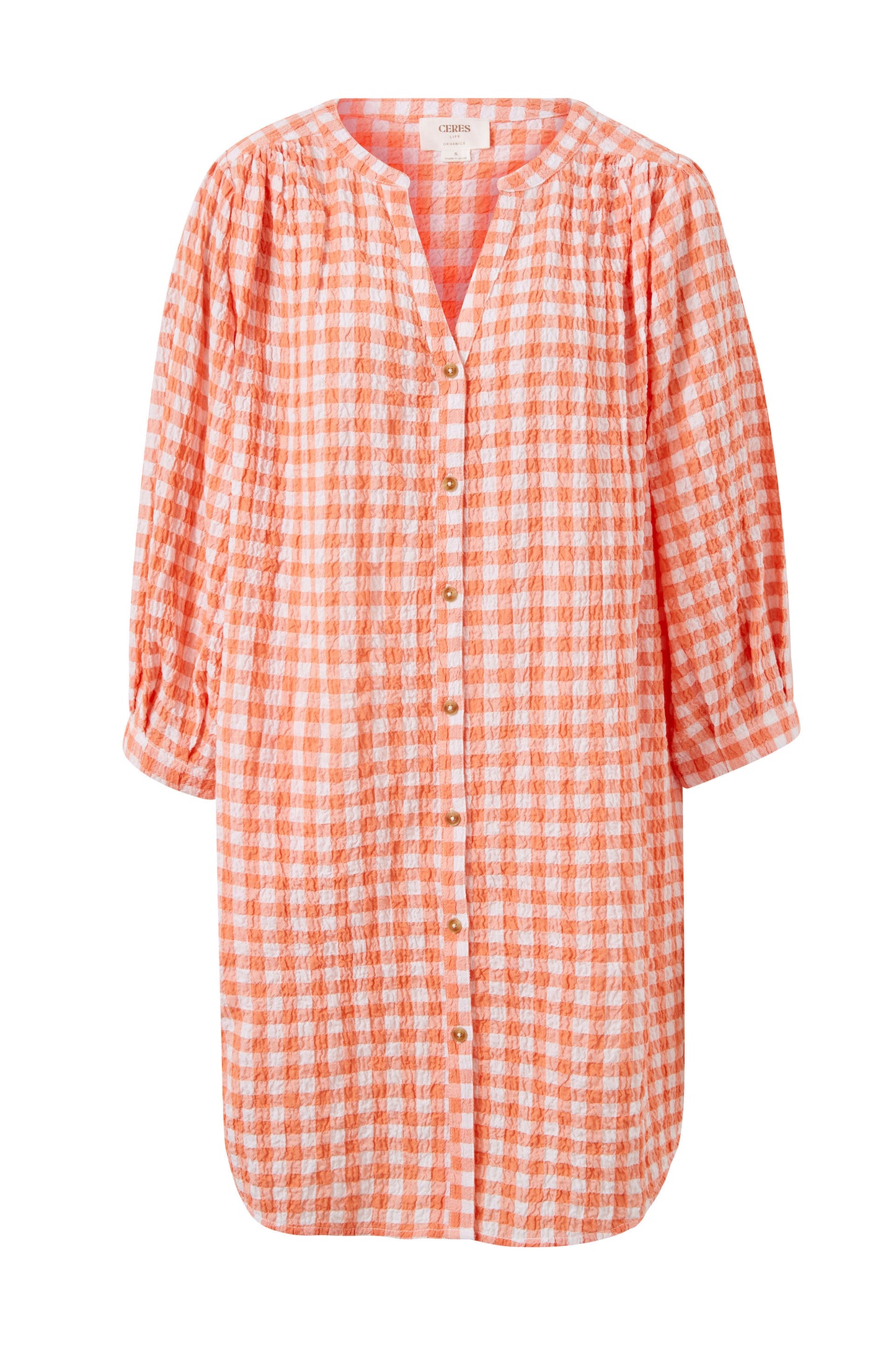 Crinkle Mini Coral/ White Gingham