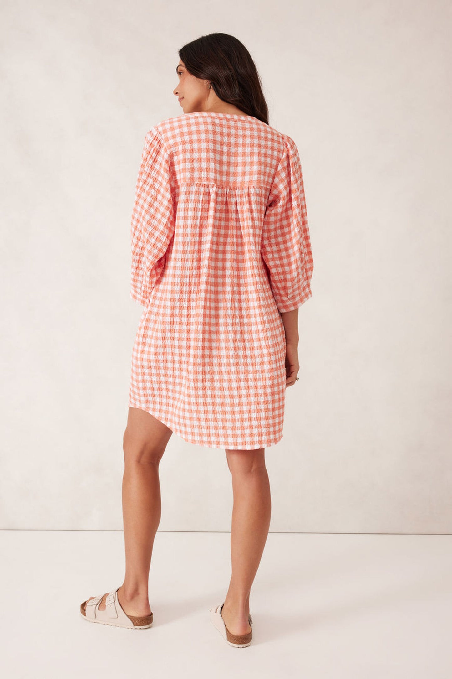 Crinkle Mini Coral/ White Gingham