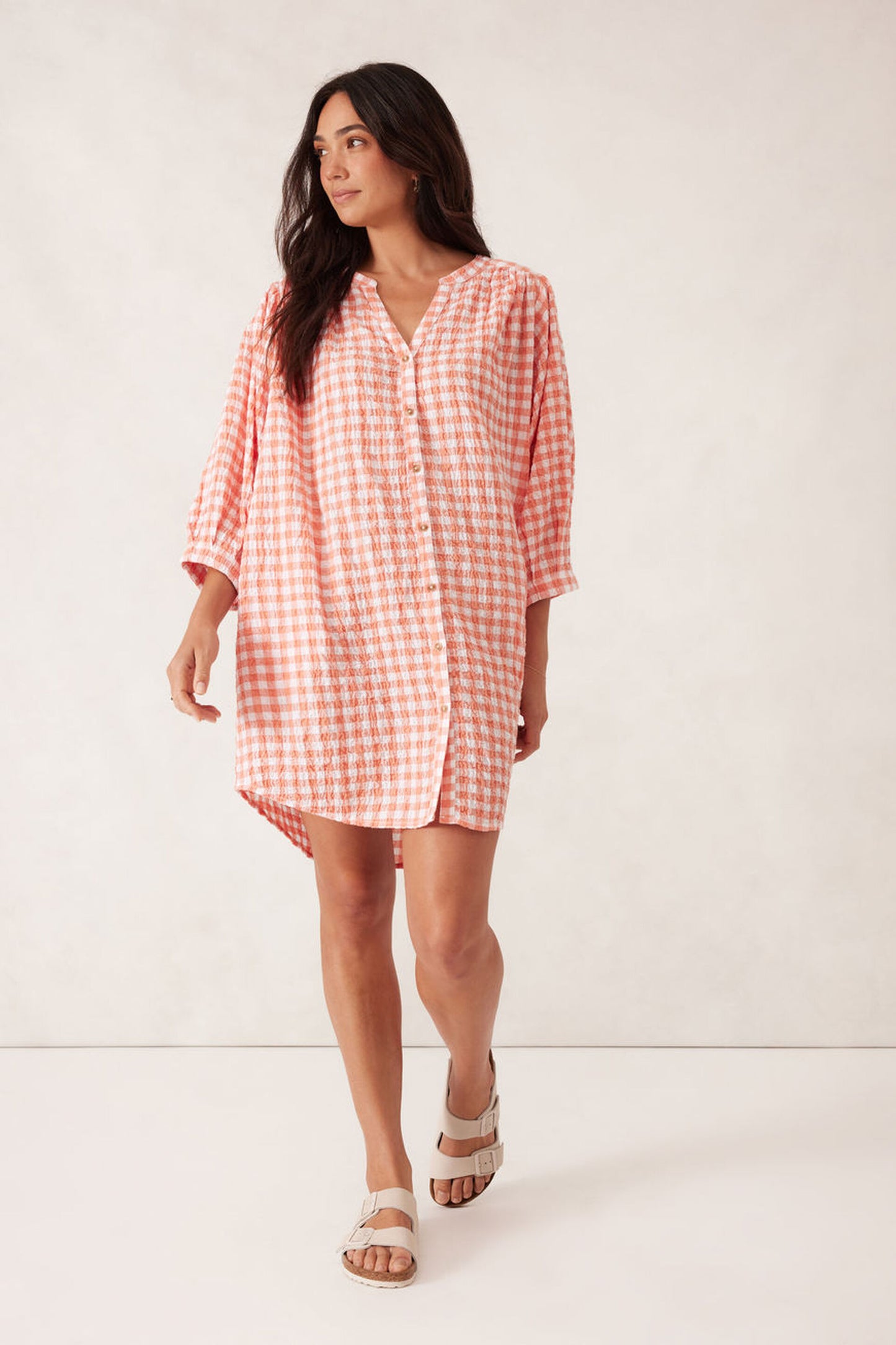 Crinkle Mini Coral/ White Gingham