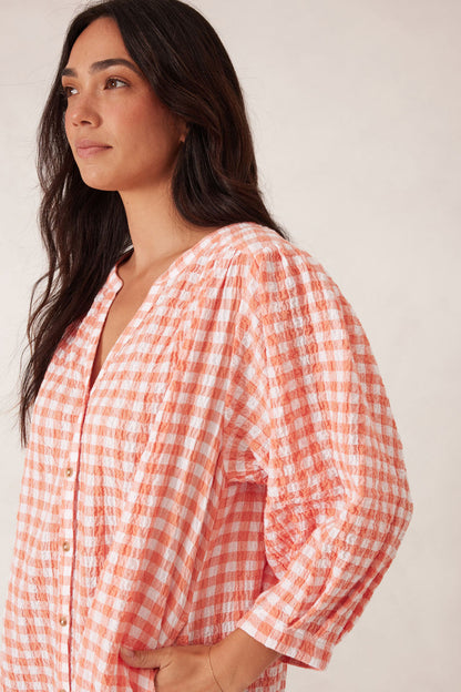 Crinkle Mini Coral/ White Gingham